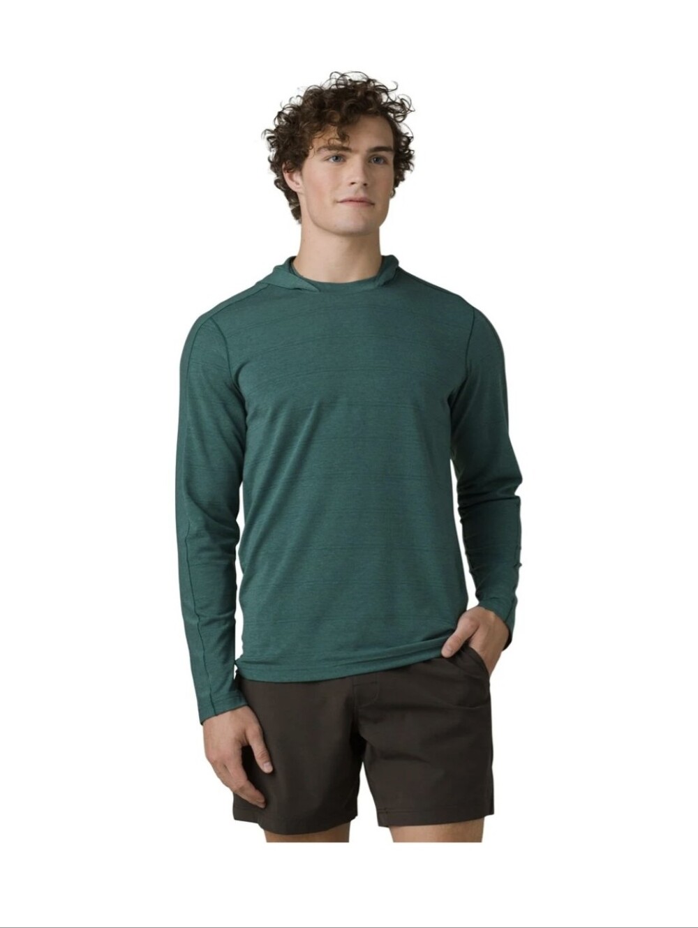 Prana Watchtower Men's Long-Sleeve Hooded Performance Tee - Teal Green Sz M